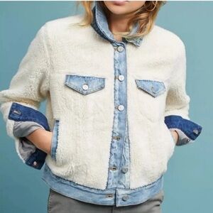 Pilcro and the Letterpress Anthropologie Sherpa & Denim Trucker Jacket S